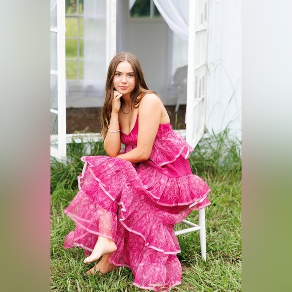 NWT Anthropologie Let Me Be Sleeveless Sheer Tiered Pink Layered Midi Dress M - Picture 10 of 14